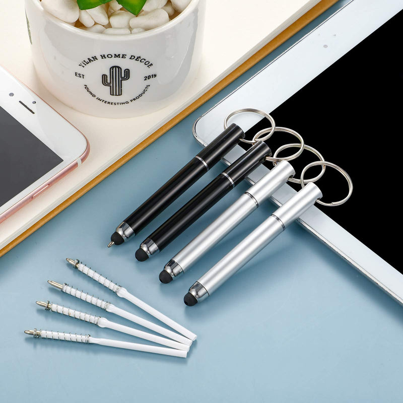 6 Pieces Mini Stylus Pen with Keyring Loop Bullet Capacitive Stylus Pen Keychain Stylus Tablet Pen and 12 Pieces 1.0 mm Black Refills with Bullet-Shaped for Signature Portable Touch Screen Black, Silver - LeoForward Australia