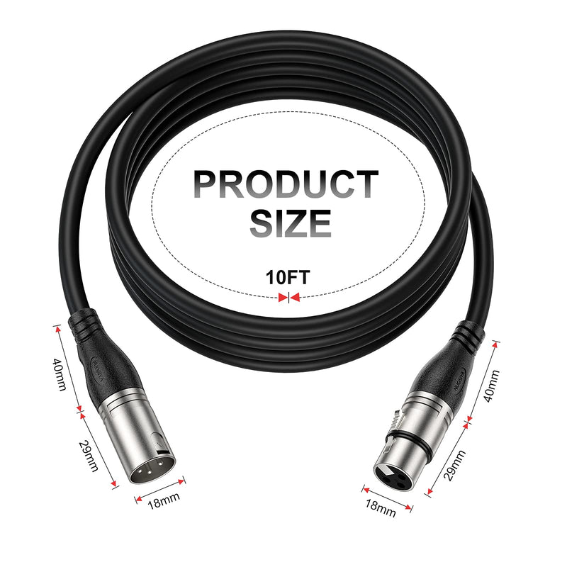  [AUSTRALIA] - XLR Cable, NUOSIYA XLR Microphone Cable 3 Pin Balanced Male to Female Mic Cable, XLR to XLR Cables for Amplifiers, Microphones, Mixer, Speaker System 10 ft 2 Pack 2pack-10feet Black