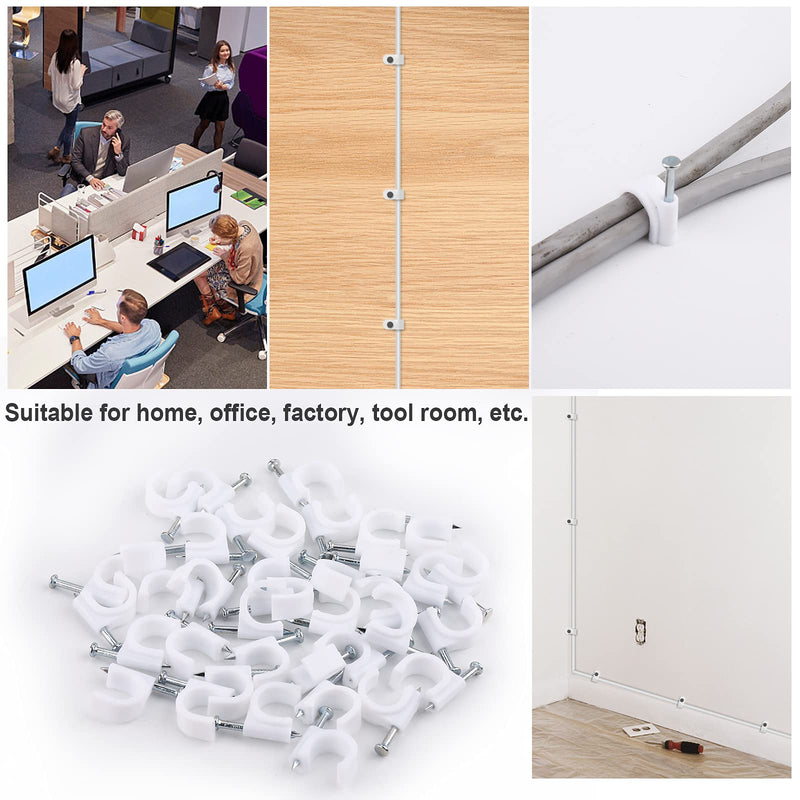  [AUSTRALIA] - 500pcs Cable Clips with Steel Nail in Cable Clips White 4mm 5mm 6mm 8mm 10mm for RG6, RG59, CAT6, RJ45 Cable Coax Cable, Ethernet Cable, TV Wire Cable, Telephone Cable, Led Starlight, Print Cable