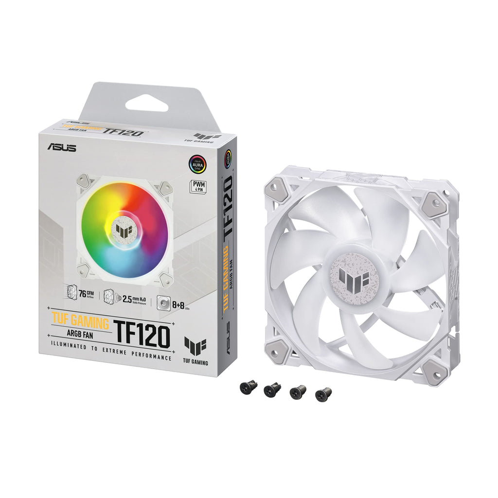  [AUSTRALIA] - ASUS TUF Gaming TF120 ARGB White Edition Chassis Fan 3-Pin Customizable LEDs Blade, Advanced Fluid Dynamic Bearing