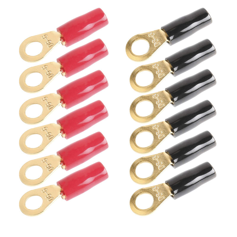  [AUSTRALIA] - AIRIC 12-10 AWG Ring Terminal 1/4 inch Gold Plated Crimp Ring Terminals with Soft Boots Gold Wire Connectors Kit 12-Pack Stud (M6) 12-10AWG/ 1/4"