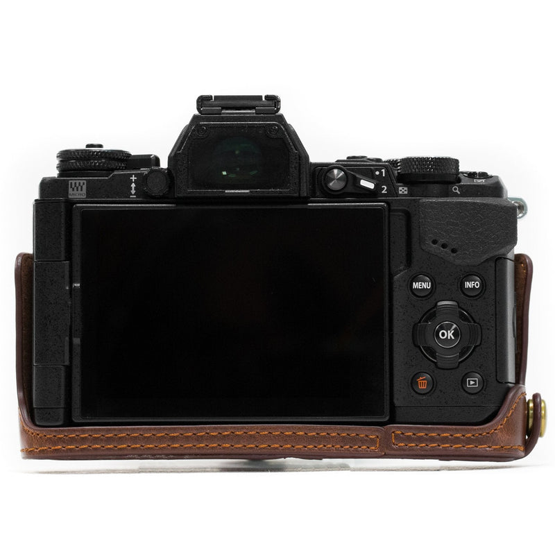  [AUSTRALIA] - MegaGear Ever Ready Leather Camera Half Case Compatible with Olympus OM-D E-M5 Mark II Dark Brown