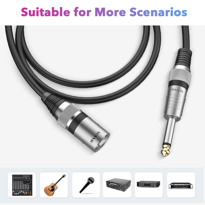  [AUSTRALIA] - 1/4 Inch TS Mono to XLR Male Cable, Sovvid Unbalanced 6.35mm Mono Plug to 3-pin XLR Male, Quarter inch TS Male to XLR Male Mic Cable Interconnect Cable Cord (10FT) 10FT