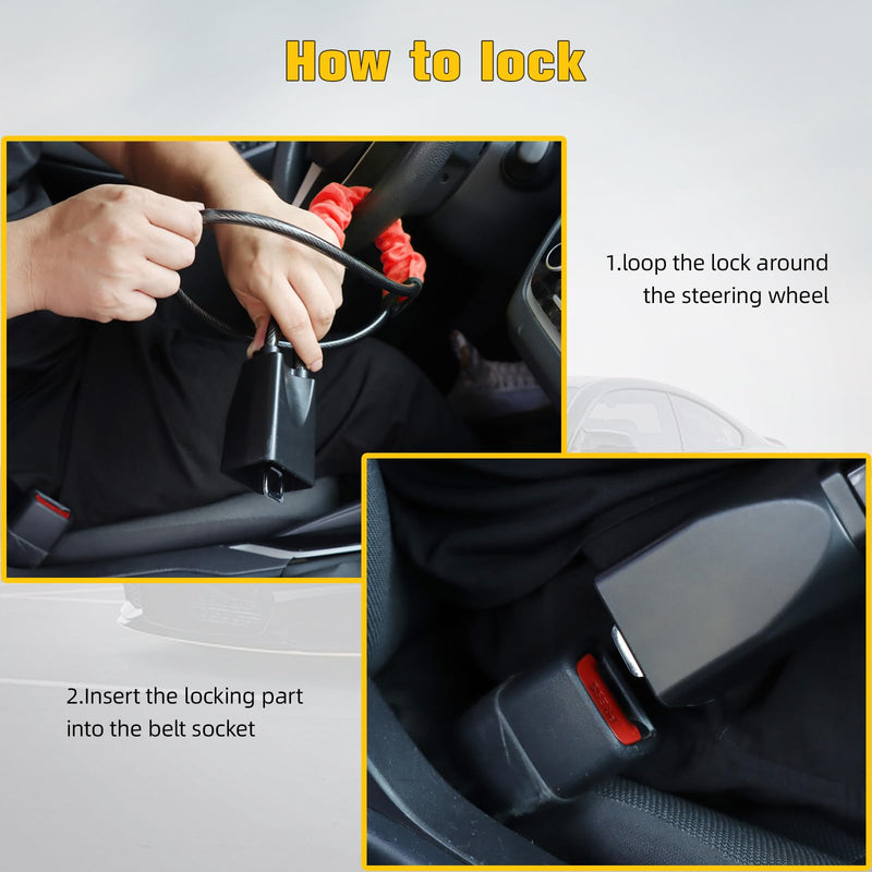  [AUSTRALIA] - AWDIA Car Steering Wheel Lock, Steering Wheel Lock Anti-Theft Device with 3 Keys for Car Security, Universal Fit Most Vehicles with Seat Belt, Truck SUV Van Golf Carts (Red) Red