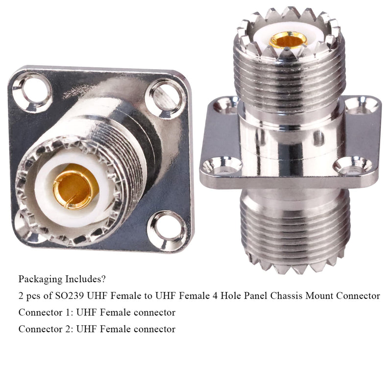  [AUSTRALIA] - TUOLNK UHF Female to UHF Female 4-Hole Flange Panel Chassis Mount Connector SO239 PL259 Coax Jumper Cable Connector RF Solder Coaxial Adapter Pack of 2 UHF Female to Female Connector