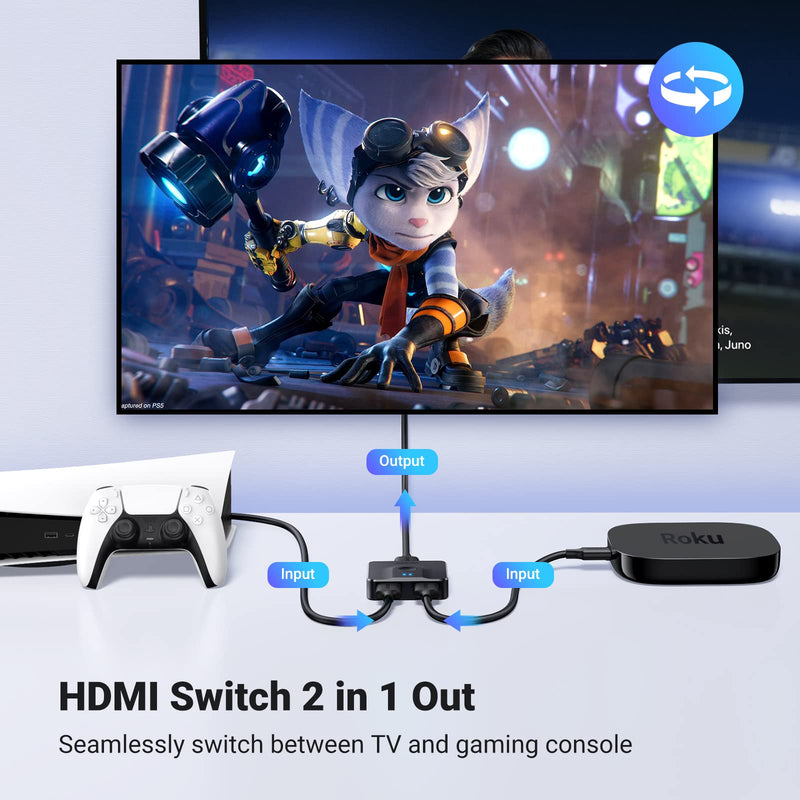  [AUSTRALIA] - UGREEN HDMI Switch 4K@60Hz, Bi-Directional HDMI Switcher 2 in 1 Out HDMI Splitter 1 Input 2 Output Supports UHD 3D HDR Compatible with PS5, PS4, Xbox Series X/S, Roku, Fire Stick, Blu-Ray Player