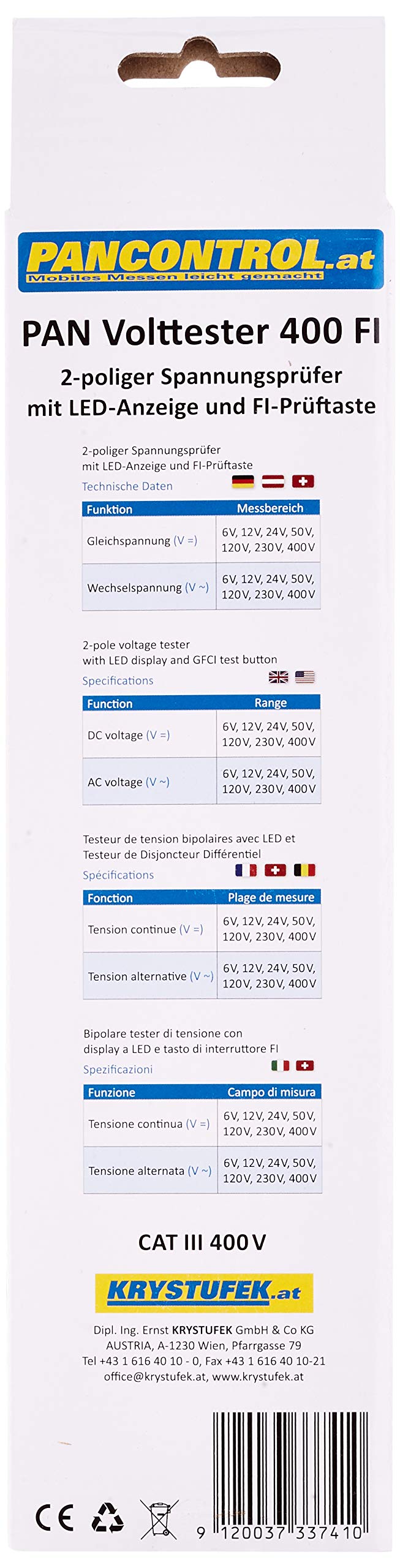  [AUSTRALIA] - Pancontrol voltage tester, PAN VOLTTESTER 400 FI Single