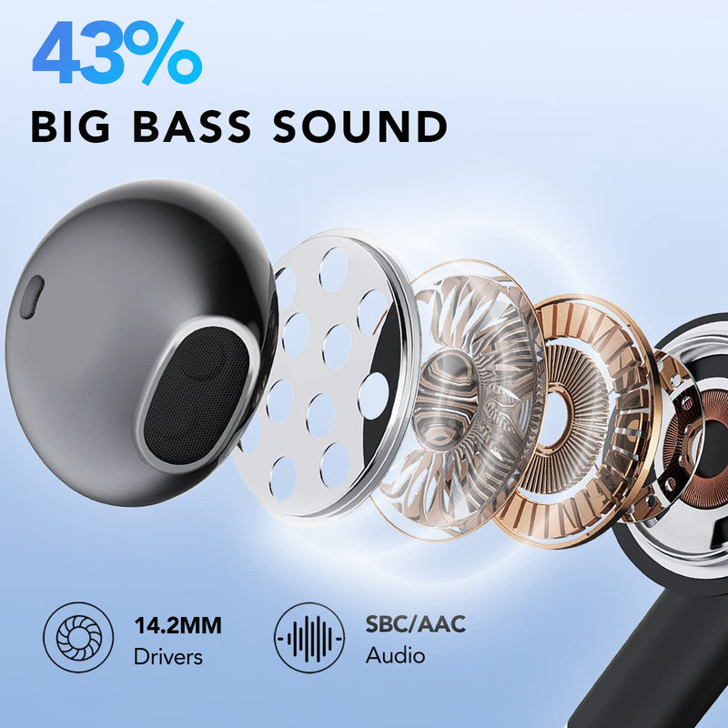  [AUSTRALIA] - CASCHO Bluetooth Headphones 5.3, 37H with LED Charging Case, CVC8.0 Clear Call, Wireless Earbuds Built-in 4 Micrs, Deep Bass, USB-C, IPX7 Waterproof, Headphones for Sports and Work. Black