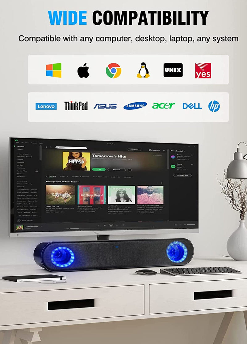  [AUSTRALIA] - LENRUE Upgraded Computer Speakers, 59 ins Ultra Long Cable, 10W Stereo Sound, AUX and USB Powered PC Speakers for Desktop Computer Laptop, Plug and Play