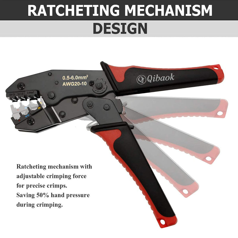  [AUSTRALIA] - Wire Crimper Tool Qibaok Ratcheting Insulated Wire Terminal Connectors Crimping Tool for AWG20-10 Crimping Tool For Insulated Nylon Connectors