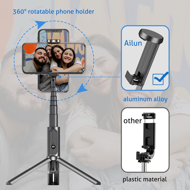  [AUSTRALIA] - Ailun Camera Lens Protector for iPhone 13 Pro 6.1" ＆ iPhone 13 Pro Max 6.7",Tempered Glass and Selfie Stick Tripod,Extendable Aluminum,3 in 1,Bluetooth Wireless Remote and 360 Rotation Stand