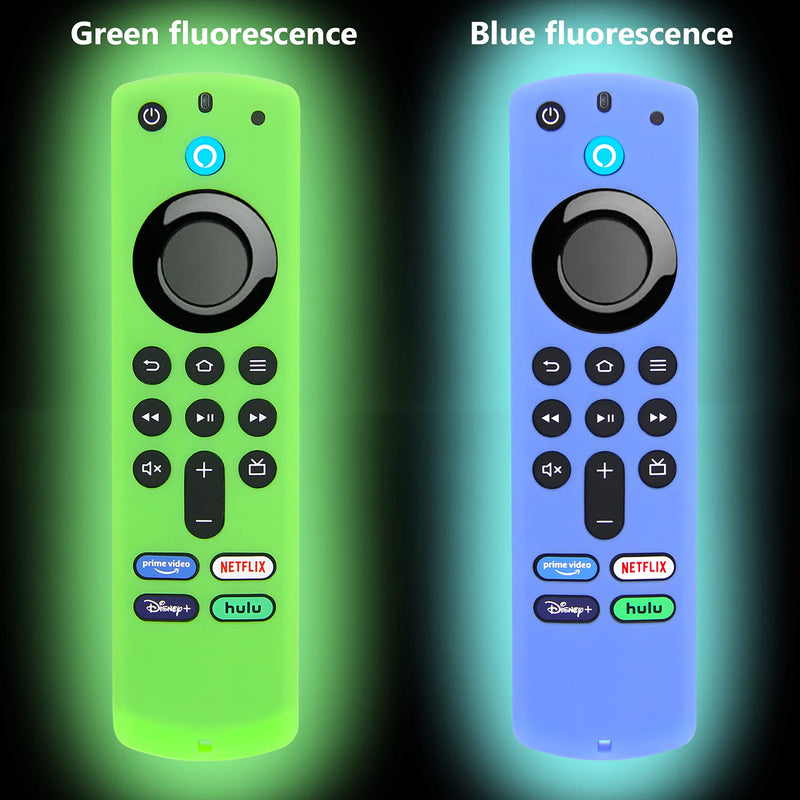  [AUSTRALIA] - [2 Pack] Pinowu Firestick Remote Cover Case (Glow in The Dark) Compatible with Firetv Stick (3rd Gen) Voice Remote, Anti Slip Silicone Sleeve with Wrist Strap (Green and Blue) Green Glow and Blue Glow