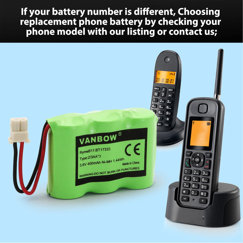  [AUSTRALIA] - BT17333/BT27333 Cordless Phone Battery BT-17333 BT-27333 BT17233 BT27233 CS2111 01839 CLT3500 GESPCH06 43-3215 2/3AA 3.6v 400mAh (2)
