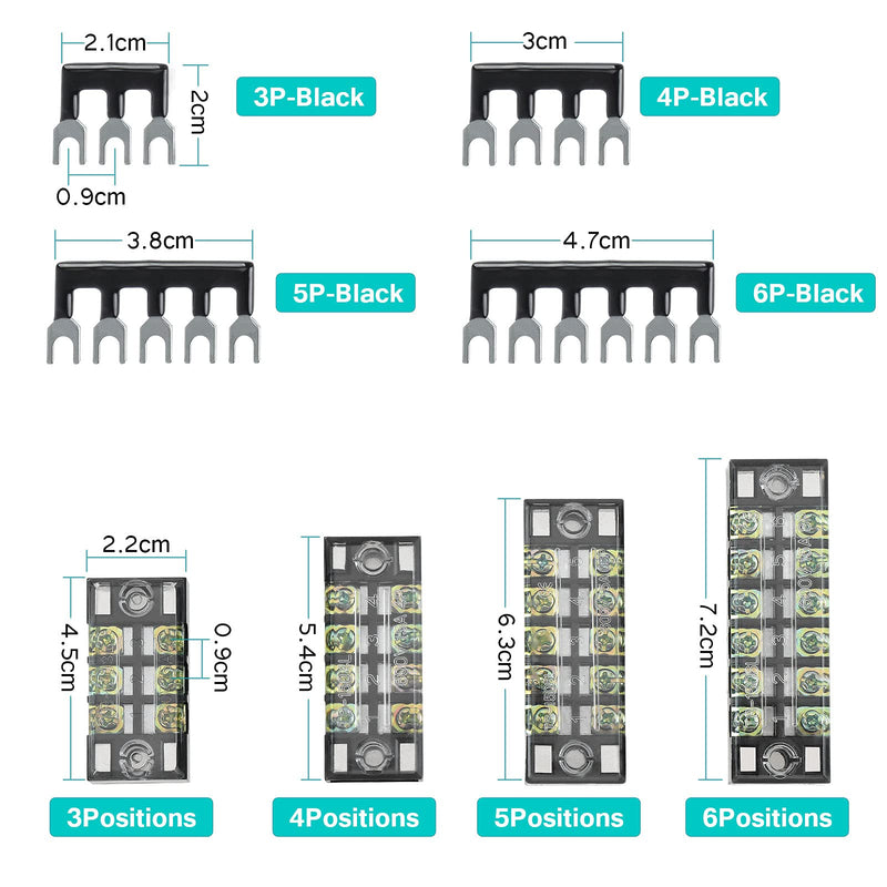  [AUSTRALIA] - OCR 8 Sets Terminal Blocks, 8 Pcs 3/4/5/6 Positions 600V 15A Dual Row Screw Terminal Strip Blocks with Cover, 16 Pcs 600V 15A 3/4/5/6 Positions Pre-Insulated Terminals Barrier Strip (Black & Red) 15A 3/4/5/6P+Jumpers