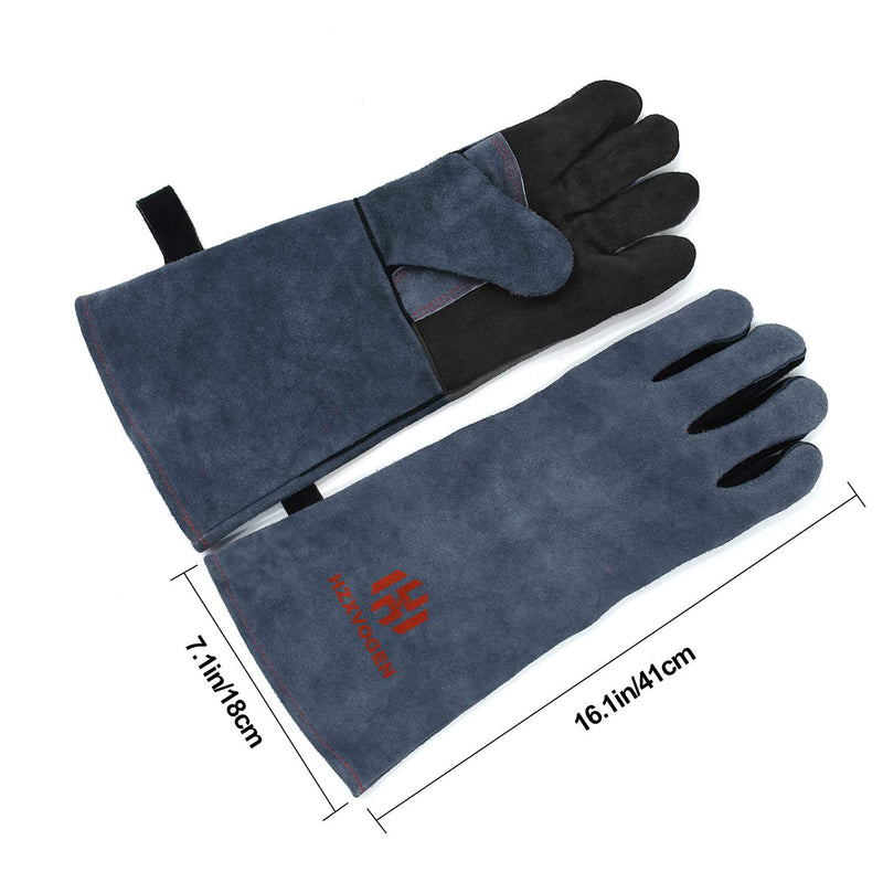  [AUSTRALIA] - HZXVOGEN 16 Inches 932℉ Heat Fire Resistant Welding Gloves BBQ Grill Gloves for Arc Tig Mig Wood Stove Barking Oven Fireplace Welder Gloves – Free Size for Men Women