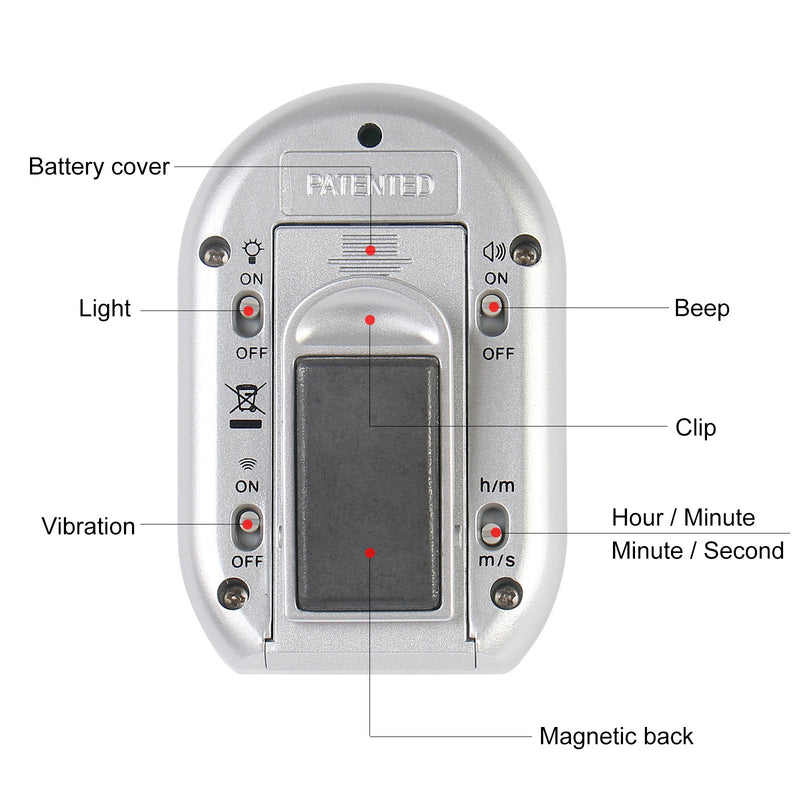  [AUSTRALIA] - ZYQY x-wlang 3-in-1 Alerts timer 1013 with vibration ,beep and flash.(kitchen timer ,medical timer,therapeutic timer), silver