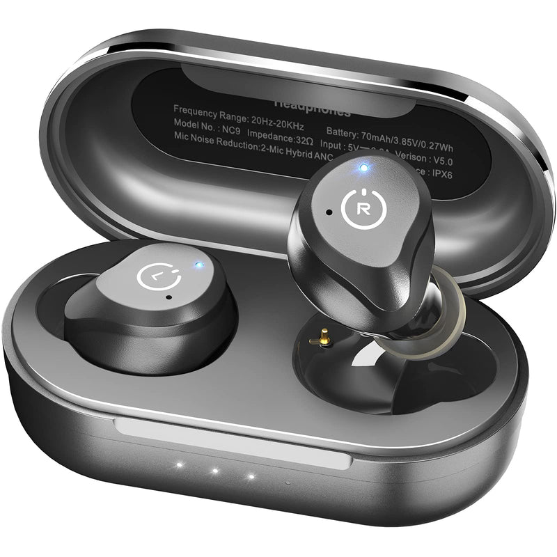  [AUSTRALIA] - TOZO NC9 Hybrid Active Noise Cancelling Wireless Earbuds,in Ear Headphones IPX6 Waterproof Bluetooth 5.0 Stereo Earphones, Immersive Sound Premium Deep Bass Headset, Matte Black