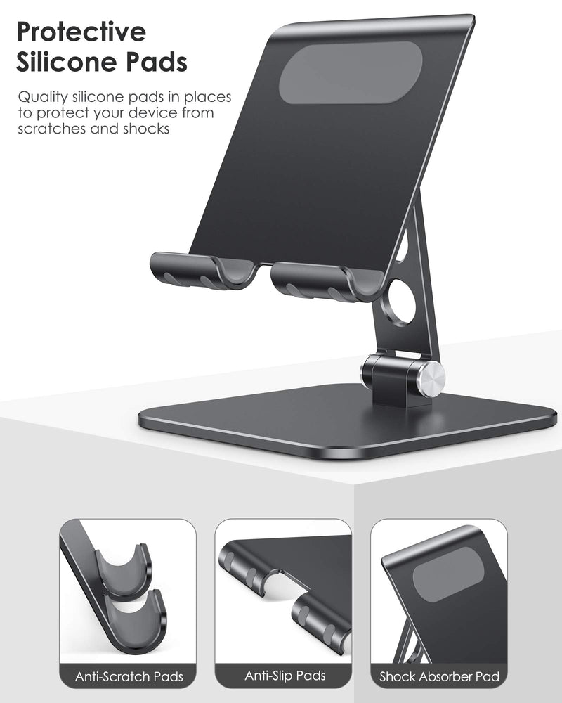  [AUSTRALIA] - Upgraded Adjustable Tablet Stand Holder - OMOTON iPad Stand Holder with Heavier Base, Heavy Duty Aluminum Foldable Desktop Tablet Dock Compatible with iPad 9th gen, iPad Mini 6 /Air/Pro, Black