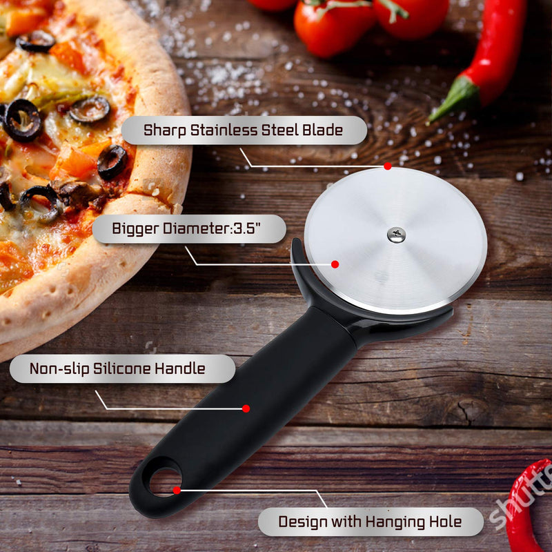  [AUSTRALIA] - Kaitse Pizza Cutter, Super Sharp Pizza Cutter Wheel, Upgraded Pizza Slicer, Food Grade Stainless Steel Pizza Knife with Protective Blade Guard and Non-slip Handle, Including One Premium Silicone Brush