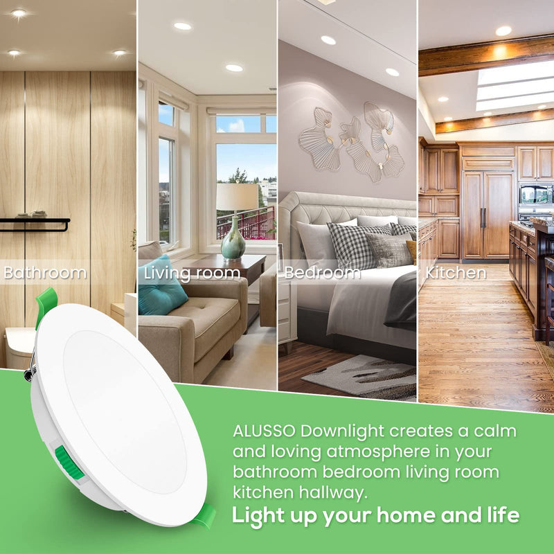  [AUSTRALIA] - ALUSSO LED ceiling spots flat 230V, 10W 800lm LED recessed spotlights dimmable ultra slim installation depth 29mm, warm white/neutral white/cold white selectable, IP44 LED spots for bathroom living room, set of 6 white, 3000k/4000k/6500k switchable