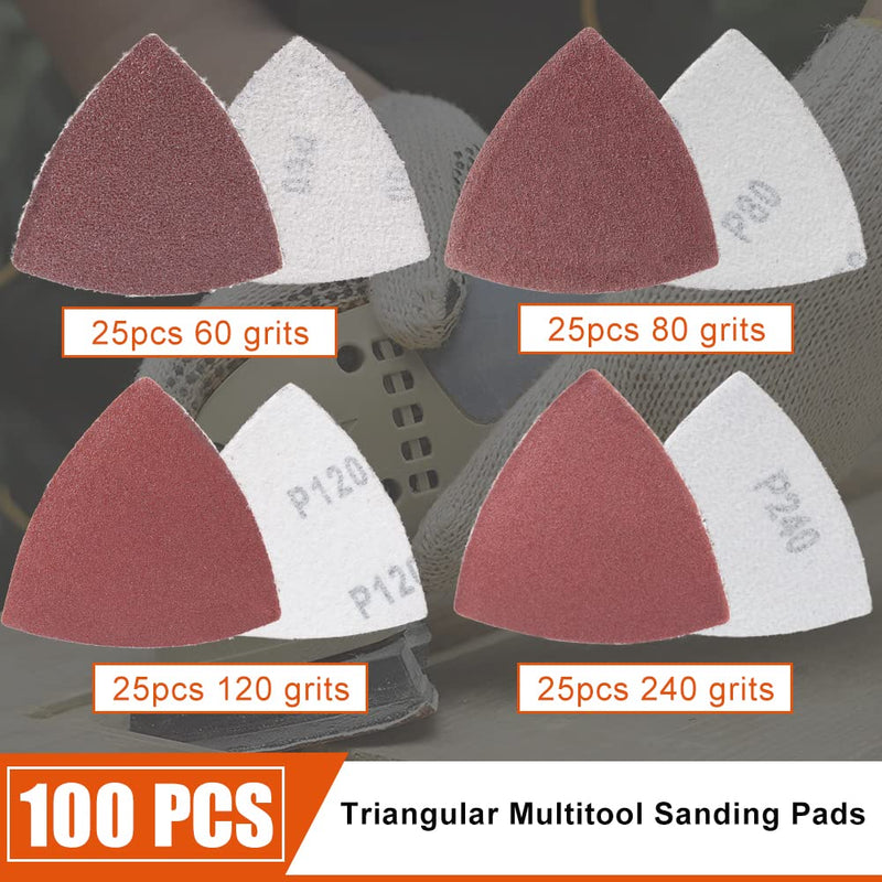  [AUSTRALIA] - AIRIC 100pcs Triangular Sanding Padpapers Assorted 60/80/120/240 Grits Oscillating Multi Tool Sanding Pad, Fit 3-1/8in Triangle Oscillating Multitool Sanding Pad, 080MM Mix Grit-100Pcs