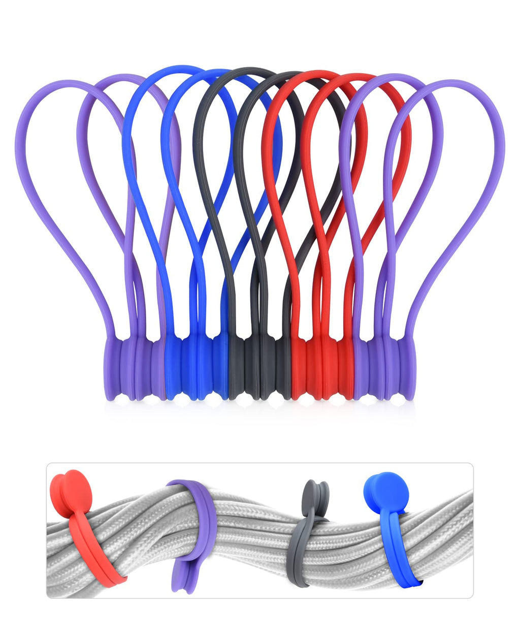  [AUSTRALIA] - 10 PCS Silicone Magnetic Cable Ties, Cable Clips Cord Organizer [1S] Management cable Cords, Reusable Magnet Cable Organizer, Phone Cord Holder for Organizing, Bookmark Whiteboard Fridge Magnets etc