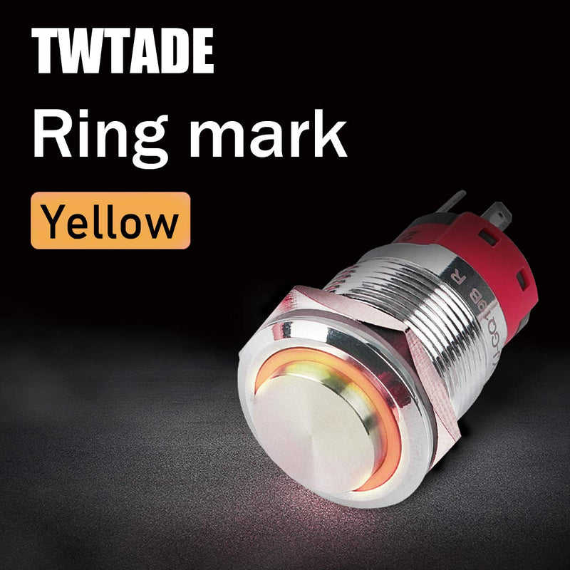 TWTADE 19mm IP65 Waterproof Latching High Head Metal Push Button Switch 3/4'' 5A DC12V Stainless Steel Shell (Yellow) LED Ring Switch 1NO 1NC with Wire Socket Plug YJ-GQ19BH-L-Y Yellow 19mm-Latching-High Head - LeoForward Australia