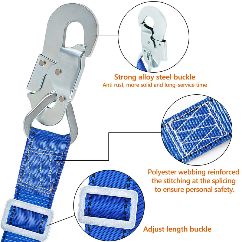  [AUSTRALIA] - Aystkniet Climbing Lanyard, Safety Adjustable Non-Shock Absorbing Lanyard from 4-Feet to 6-Feet Outdoor Tree Climbing Belt Restraint Lanyards With Large Snap Hooks