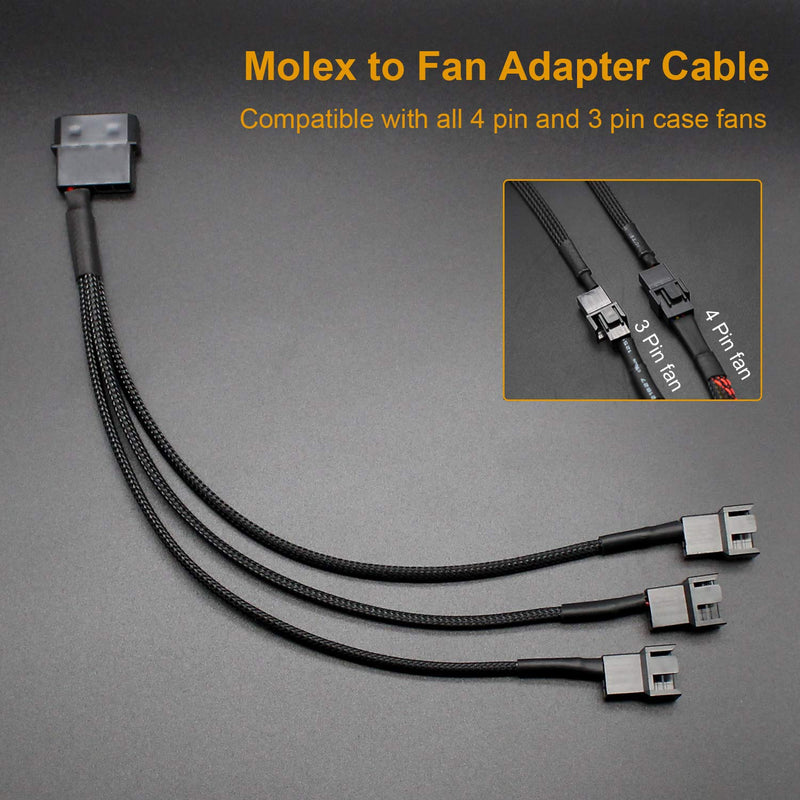 [AUSTRALIA] - 2 Pack Molex to 3 x 3 Pin or 4 Pin Computer PC Case Fan Power Splitter Adapter Cable, 10 inch