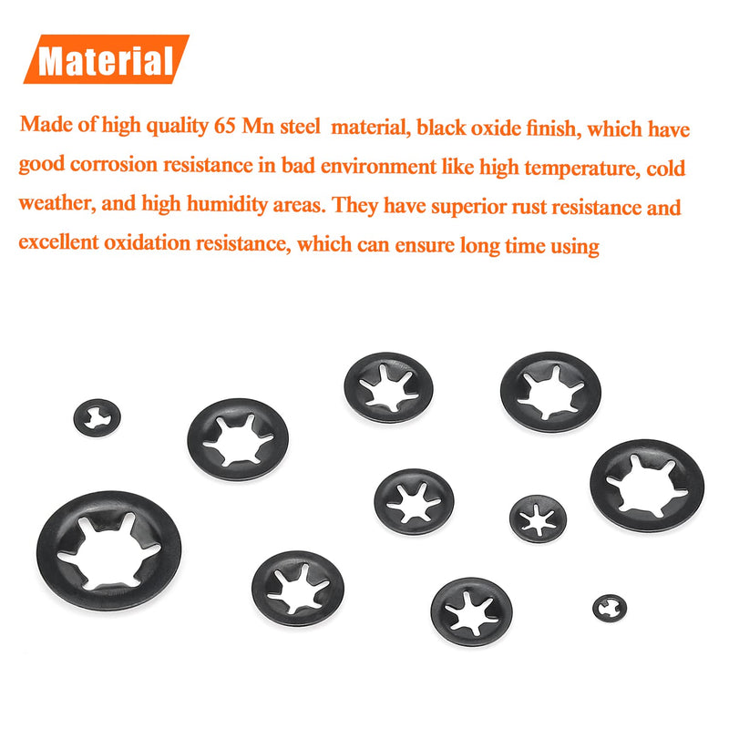  [AUSTRALIA] - HELIFOUNER 360 Pieces 9 Sizes Internal Tooth Star Lock Washers, Quick Speed Locking Washers, Push Nuts, Speed Clips Retaining Clips Fasteners Assortment Kit