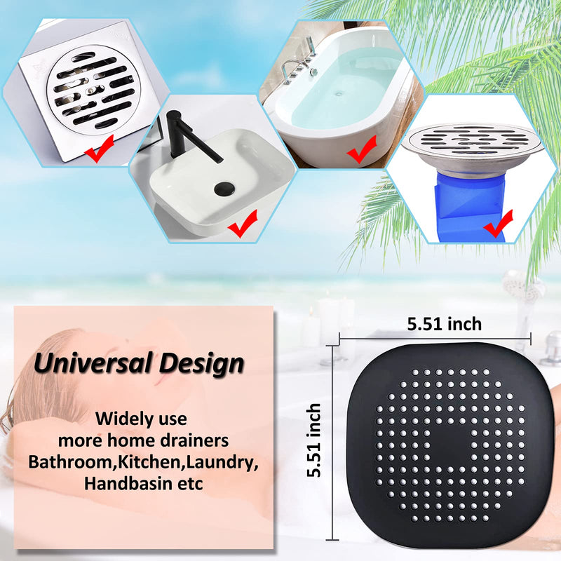  [AUSTRALIA] - Hair Drain Catcher,Square Drain Cover for Shower Silicone Hair Stopper with Suction Cup,Easy to Install Suit for Bathroom,Bathtub,Kitchen 2 Pack(Black) Black