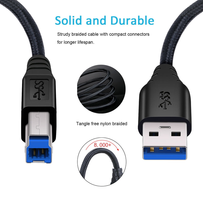 Besgoods 2-Pack 1.5ft/50cm Braided USB 3.0 Cable - A-Male to B-Male Short Cable - Black - LeoForward Australia