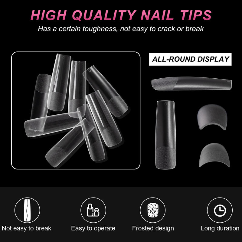  [AUSTRALIA] - AORAEM XXL Square Clear Fake Nails, 240PCS 4.5cm Long Straight Tapered Nails Half Matte Design Extra Long Acrylic Nail Tips with Case for Home DIY Nail Salons