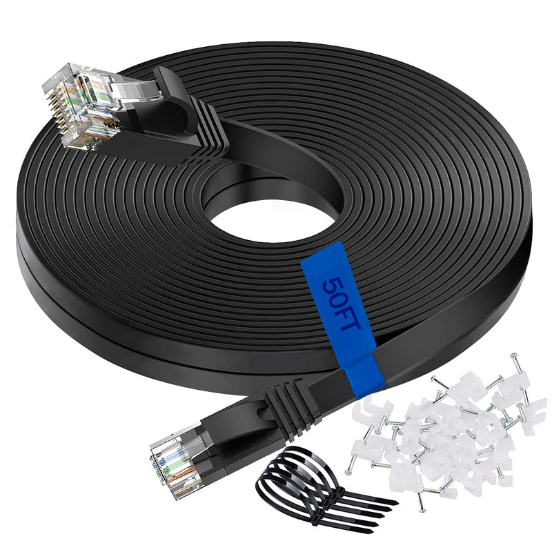  [AUSTRALIA] - Ethernet Cable, Cat 6 Ethernet Cable 50 ft Flat, udaton Durable Rj45 Internet Computer LAN Cable with Clips and Cable Tie, Outdoor Indoor Long High Speed for Gaming Switch Xbox IP Cam Modem-Black CAT 6 50 FT Black