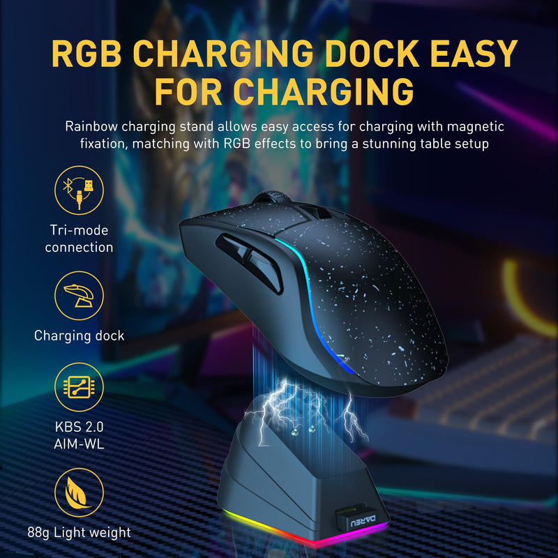  [AUSTRALIA] - DAREU A950 Wireless Bluetooth Gaming Mouse with RGB Charging Dock,High-Precision Sensor,Programmable Side Buttons and 120Hr Long-Lasting Battery,Up to 12K DPI,Great for PC Gaming Tablet Mac Black