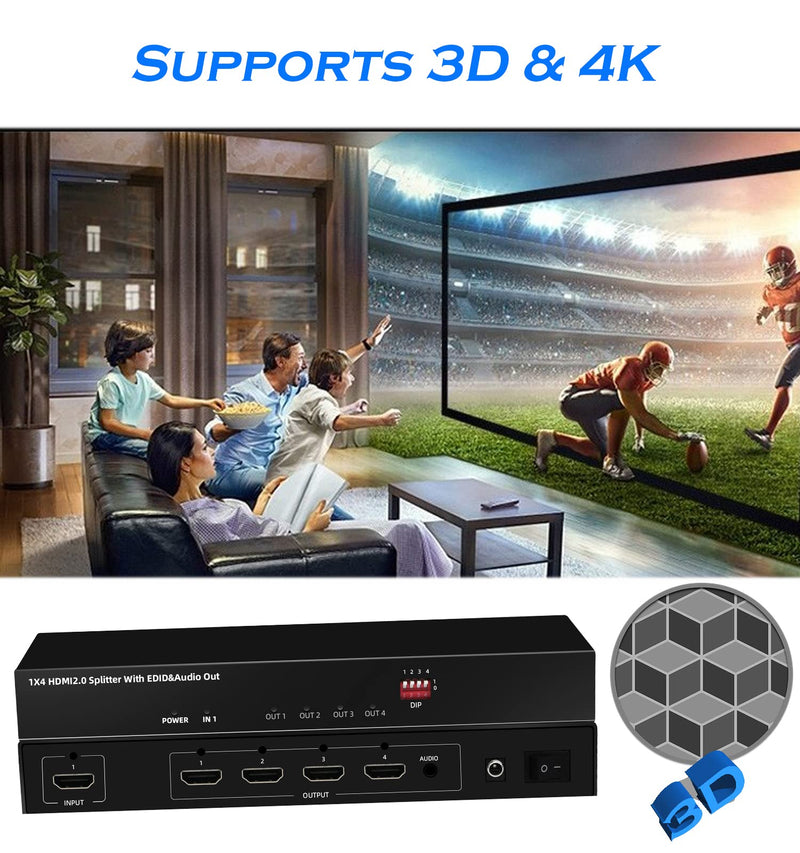  [AUSTRALIA] - BeingHD HDMI Splitter, 2.0 4K60 with EDID & 3.5mm Audio Out Auto Scaling No Need to Install The Driver, Plug and Play (1 in 4 Out) 1 in 4 out