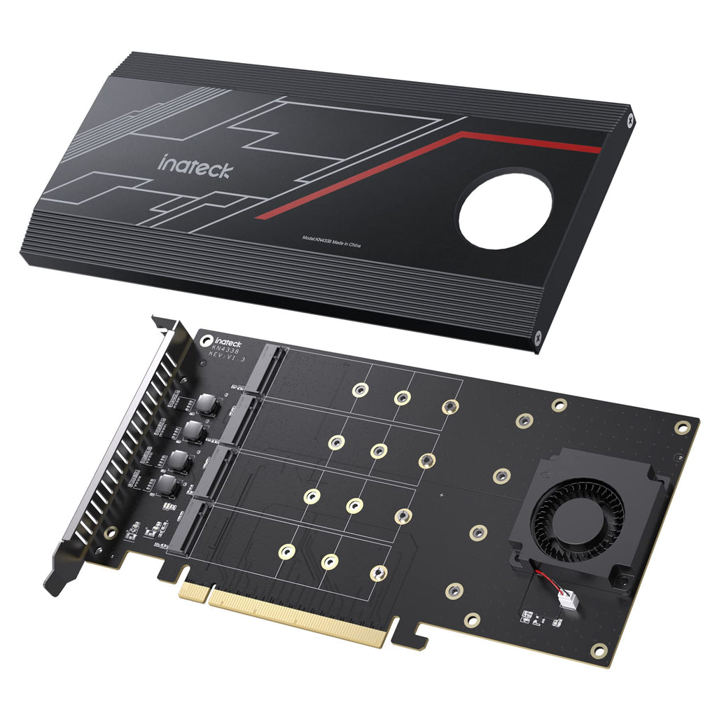  [AUSTRALIA] - Inateck PCIe x16 to M.2 Card, 4 NVMe SSDs Supported, Built-in Cooling Fan, PCIe Bifurcation Motherboard Required, KN4338