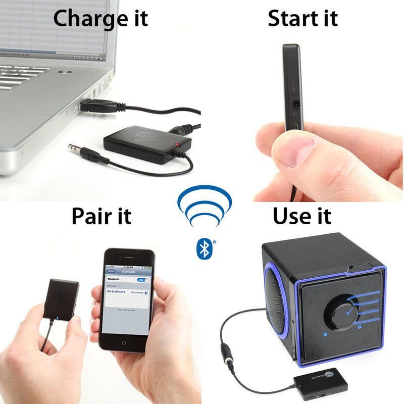 GOgroove BlueGATE Portable Bluetooth Receiver 3.5mm AUX Wireless Audio Adapter with Wireless 14 Hour Music Streaming to Wired Stereo Speaker Sound Systems from Phones, Tablets (AUX Kit) AUX Kit and Black - LeoForward Australia