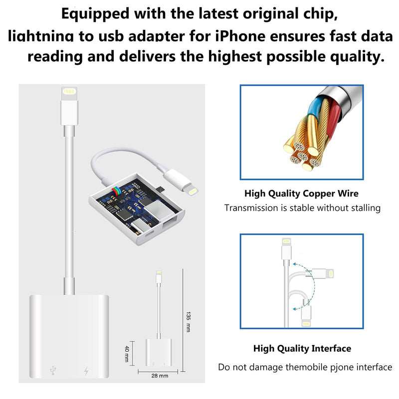  [AUSTRALIA] - Lightning to USB Camera Adapter for iPhone with Charging Port USB 3.0 Female OTG Cable for iPad to Connect Card Reader USB Flash Drive U Disk Keyboard Mouse Hubs Midi