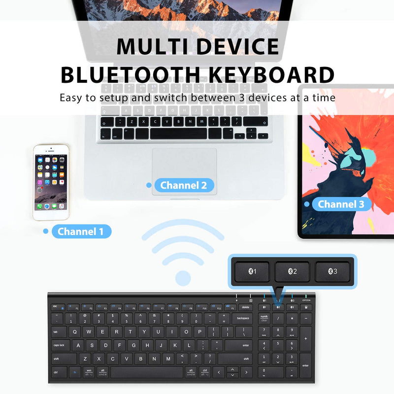  [AUSTRALIA] - [2021 Upgraded] iClever BK10 Bluetooth Keyboard, Universal Wireless Keyboard, Rechargeable Bluetooth 5.1 Multi Device Keyboard with Number Pad Full Size Stable Connection for Windows, iOS, Android