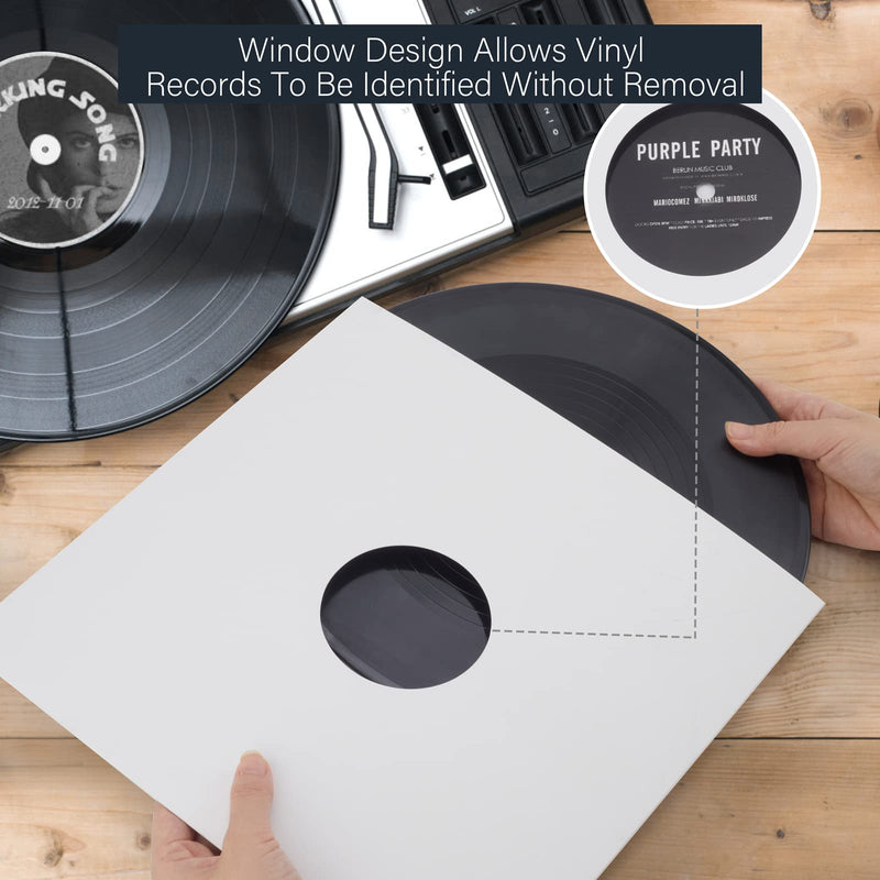  [AUSTRALIA] - GUDGI 12" Vinyl Record Sleeves 10pcs, 350gsm Acid Free Paper Jacket & Anti-Static Film Record Inner Sleeve Combo Set for Vinyl Record Storage, Collection, Shipping.(White) White