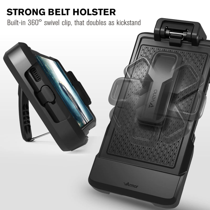  [AUSTRALIA] - Vena vArmor Rugged Case Compatible with Samsung Galaxy S22 Ultra (2022), (Wireless Charging Compatible, Military Grade Drop Protection) Heavy Duty Holster Belt Clip Cover with Kickstand