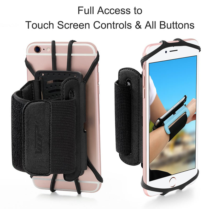 [AUSTRALIA] - VUP Cell Phone Holder Wristband for iPhone Xs Max/XS/XR/X/6S/7/8 Plus, Galaxy S10/S10+/S10e/S9/S9+/S8 Note 9/8/J7, LG G6, Google Pixel 3 XL, 180 Rotatable Armband for 4.0"~6.5" Mobile Phone Black