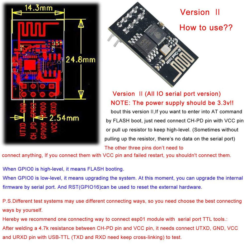  [AUSTRALIA] - 4Pcs ESP8266 Serial Wifi Module ESP-01 Updated Wireless Transceiver Board 3.3V for Arduino