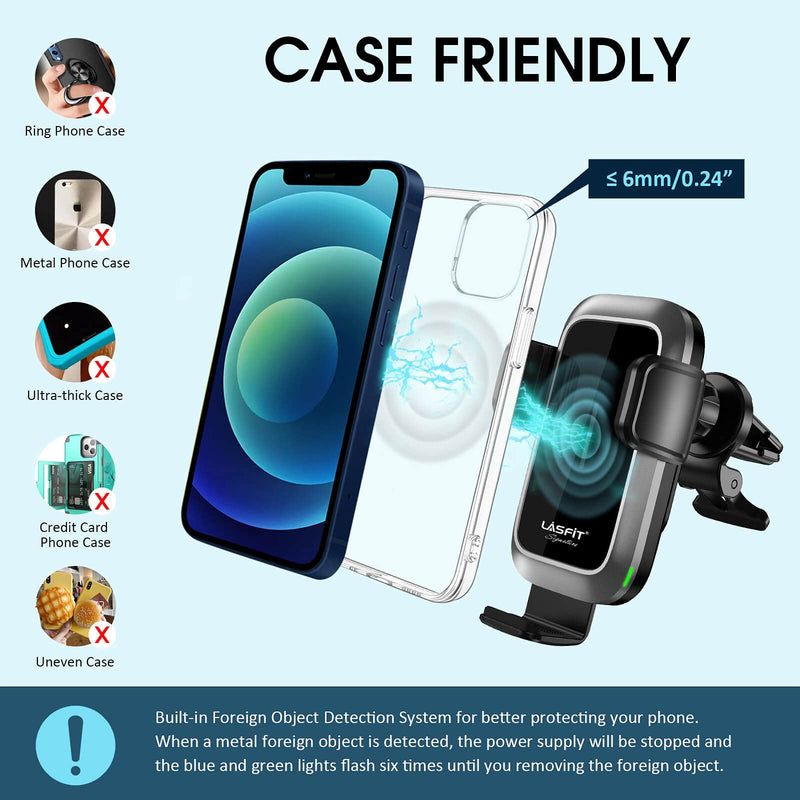  [AUSTRALIA] - LASFIT Wireless Car Charger Upgraded Fast Charging 15w Qi Car Mount Charger Automatic Alignment Air Vent Phone Holder for iPhone 13 ProMax /13 Pro/13/13 mini/12 Pro Max Series, Samsung Galaxy Series