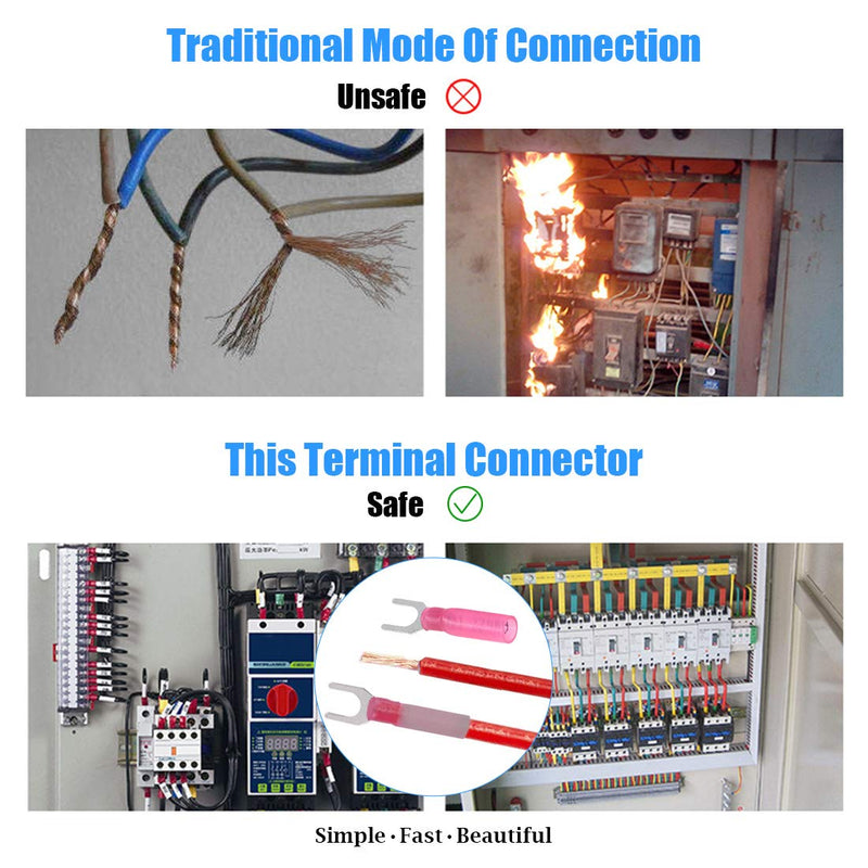  [AUSTRALIA] - Glarks 50pcs 22-16 Gauge #10 Fork Spade Nylon Heat Shrink Waterproof Quick Disconnect Electrical Insulated Crimp Terminals Connectors Assortment Kit