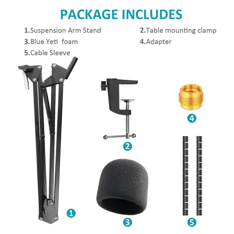  [AUSTRALIA] - Yeti Mic Boom Arm Stand with Pop Filter, Compatible with Blue Yeti, Blue Yeti Pro USB Microphone with Cable Sleeve by SUNMON