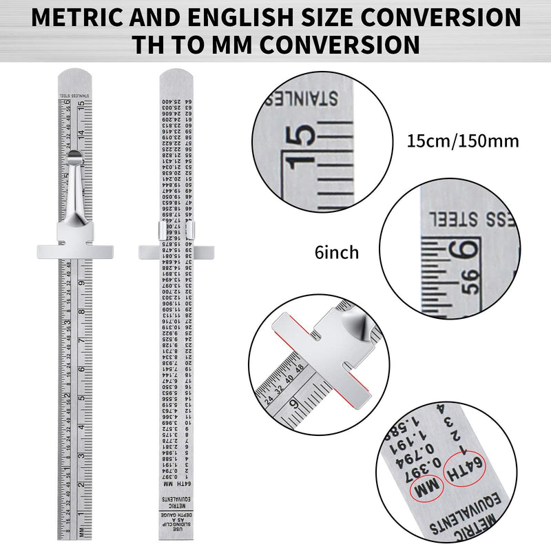  [AUSTRALIA] - 2 Pieces 6 Inch 15 cm Pocket Ruler Flexible Precision Stainless Steel Ruler with Detachable Clips Stainless Steel Pocket Clip Scale Gauge Ruler Metric British System 2