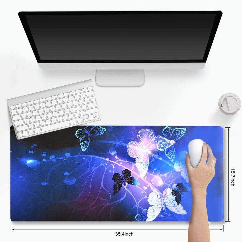 Extended Gaming Mouse Pad Mat Large Desk Mat Non Slip Rubber Base Computer Desktop Laptop Keyboard Mouse Mat Stitched Edges, 35.1x15.75 inch XXL Waterproof Mousepad for Work Game, Arts Butterfly - LeoForward Australia