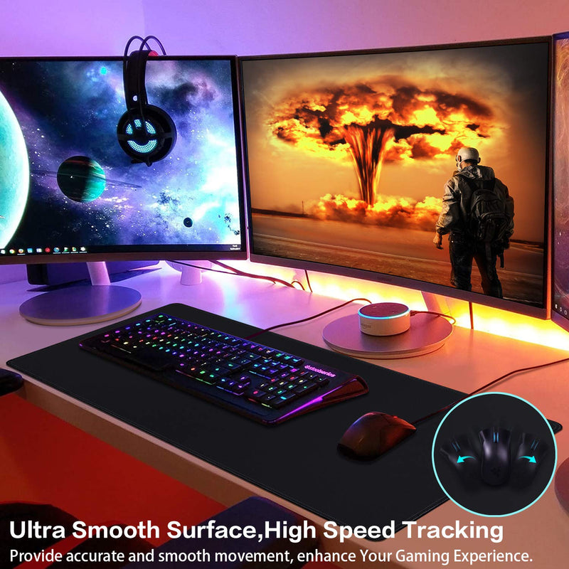 Extended Mouse Pad, Canjoy Gaming Mouse Pad, XXL Large Big Computer Keyboard Mouse Mat Desk Pad with Non-Slip Rubber Base and Stitched Edge for Home Office Gaming Work, 31.5x15.7x0.12inch, Black… - LeoForward Australia